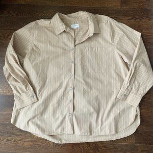 Hudson North Cotton Boyfriend Shirt-Tan with pinstripe-Size 3X